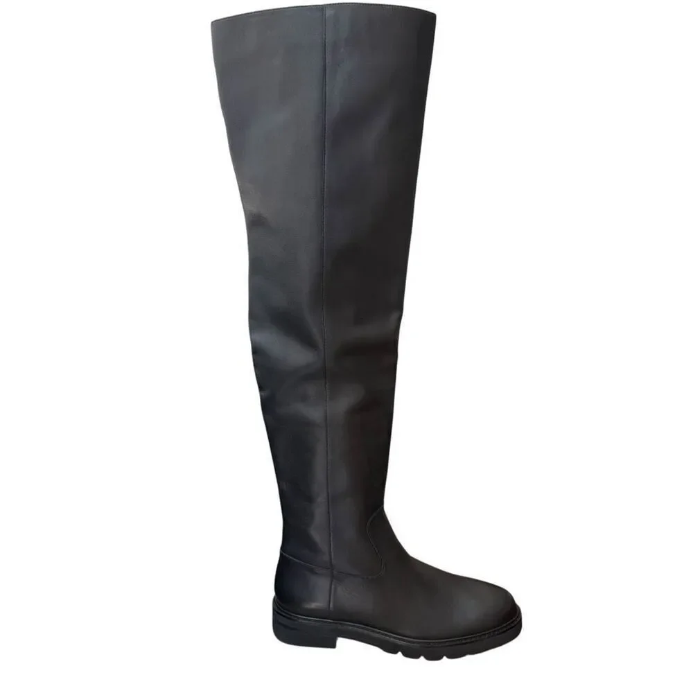 Stuart Wetzman Chicago over the knee thigh black leather boots size 7.5 NWOB